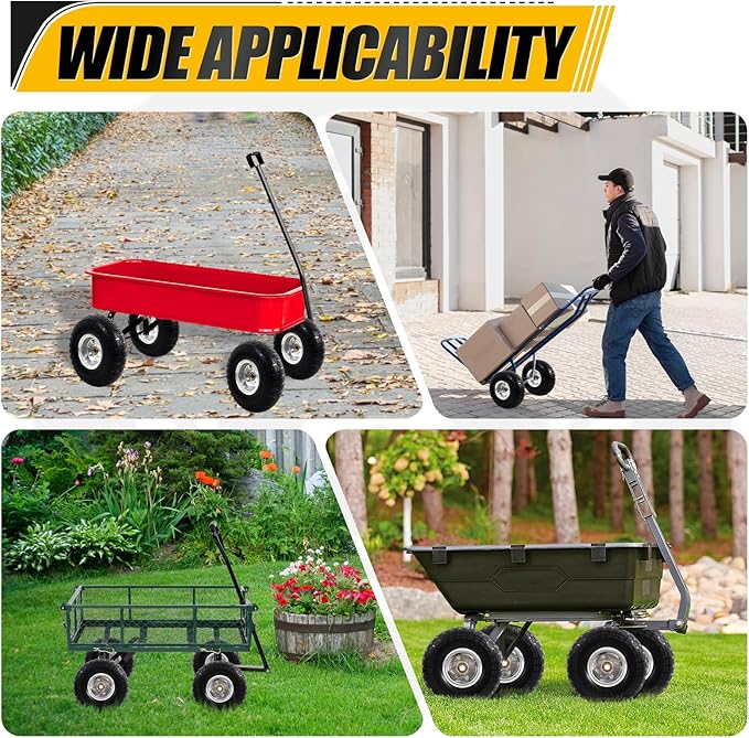 MZREXN 2-Pack 10" Flat Free Solid Tires 4.10/3.50-4 Tire and Wheel, with 5/8" Axle Bore Hole, 2"-2.2" Offset Hub, for Hand Truck, Garden Cart,Trolleys, Yard Trailers, Utility Cart, Silver