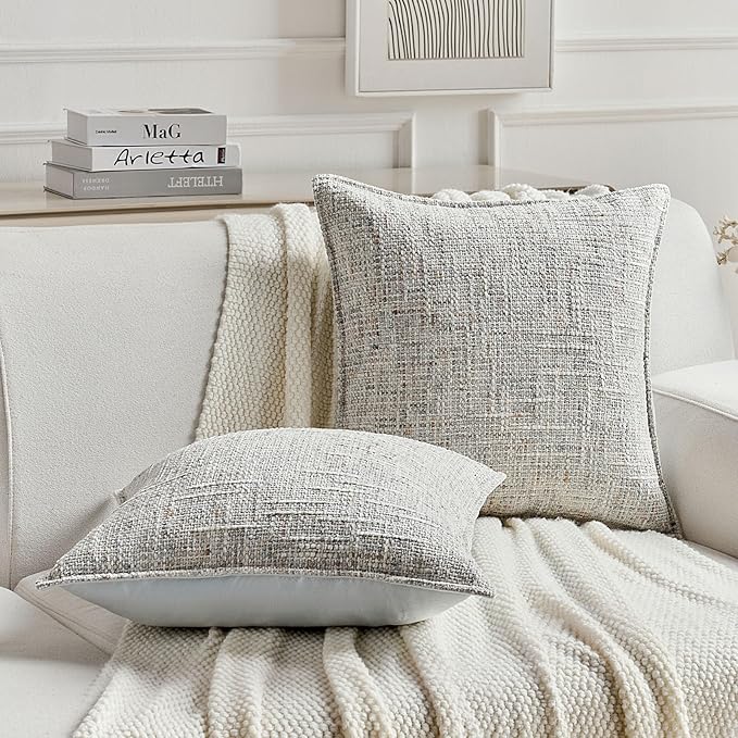 FUTEI Grey Decorative Throw Pillow Covers 26x26 Inch Set of 2,Soft Chenille Tweed Textured Euro Pillow Shams,Modern Home Decor for Couch Bed Living Room
