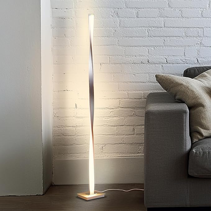 Brightech Helix LED Bright Floor Lamp for Living Rooms & Bedrooms, 48" Tall Pole Lamp, Dimmable Standing Lamp - Platinum Silver