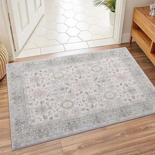 Vanmoos 2x3 Washable Area Rug – Soft, Non-Slip Entrance Rug, Durable Indoor Door mat, Floor Carpet for High-Traffic Areas, Entryway, Kitchen, and Bedside, Cozy Elegance/Green
