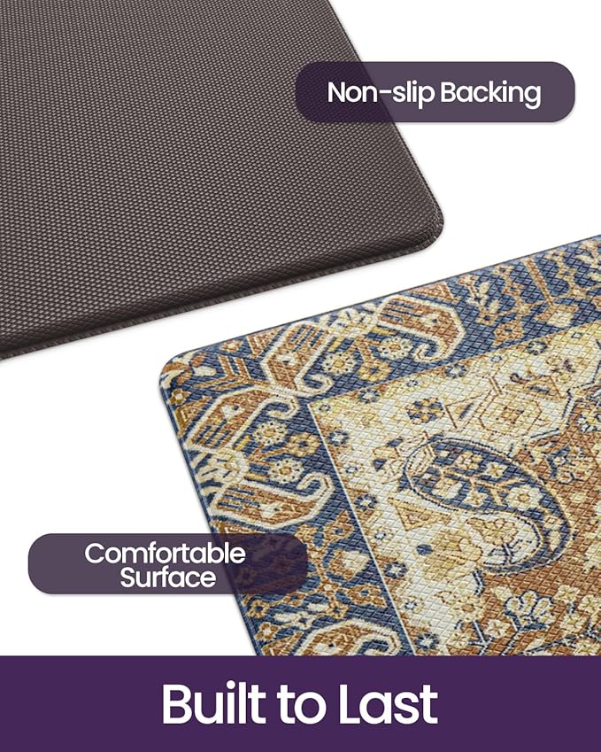DEXI Kitchen Mats for Floor Cushioned, 23x35+23x59 Extra Large Runner Rug Non Slip, Waterproof Soft Comfort Standing Padded Anti Fatigue Decorative Set of 2, Brown Beige