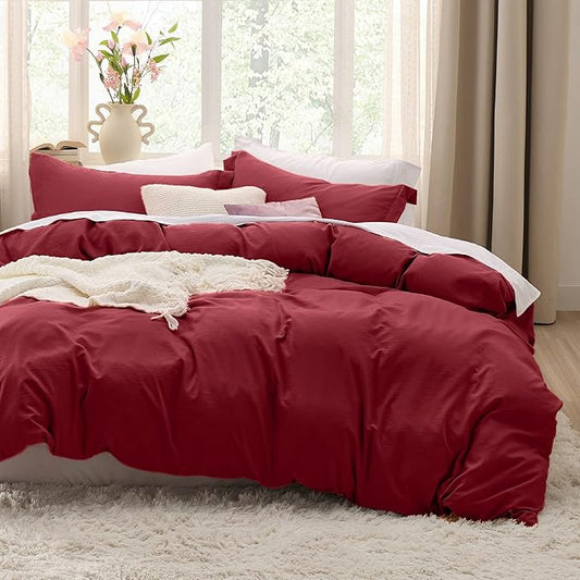 Bedsure Red Duvet Cover Twin/Twin XL Size - 2 Pieces Prewashed Cotton-Like Extra Soft Bedding Set, Includes 1 Twin Duvet Cover 68x90 Inches with Zipper Closure & 1 Pillow Sham, No Comforter