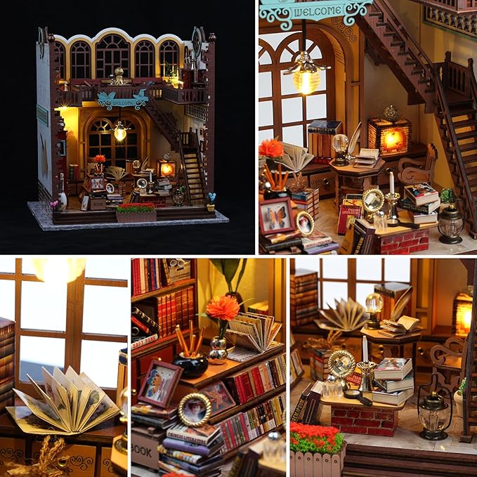 suruim DIY Book Nook Kit Bookend Puzzle Miniature Nook Library Bookshelf Insert Bookends Decoration Books Ornaments Gifts for Adults(Magic 1)