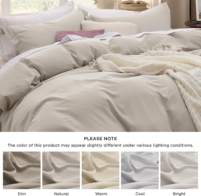Bedsure Duvet Cover Queen Size Only - Prewashed Cotton-Like Extra Soft All Season Bedding, Includes 1 Duvet Cover 90x90 Inches with Zipper Closure, Linen, Comforter Not Included