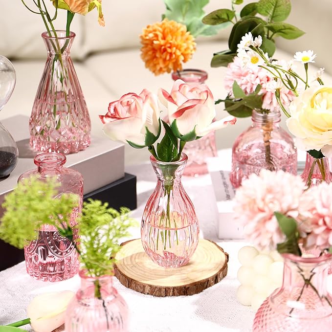 Glass Bud Vases Set of 60, Small Glass Vase for Flowers, Pink Small Vases for Centerpieces, Vintage Bud Vase in Bulk for Wedding, Party, Events, Reception, Home Decor