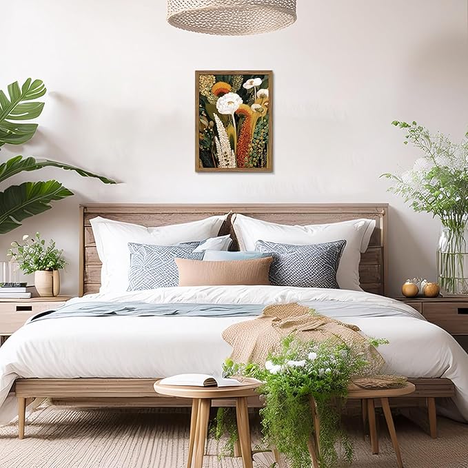 Framed Vintage Botanical Floral Wall Art, Colorful Abstract Flowers Wall Decor Painting, Retro Wildflower Artwork Poster Print Picture for Living Room Bedroom 16x24 Inch