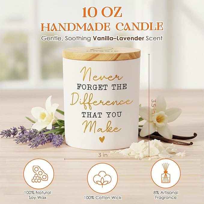 OASSIE Thank You Gifts for Women - Vanilla Lavender Candle 10 oz - Inspirational Employee Appreciation Gifts for Coworkers Boss Mentor Teachers Nurses, Galentines Retirement Birthday Gift for Friend