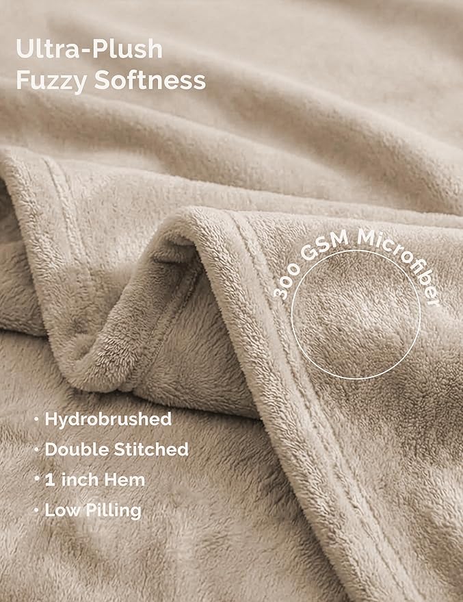 Casa Platino Fleece Blanket Twin Size – 300 GSM Beige Fleece Throw for Bed or Couch – Soft Cozy Warm Holiday Bed Blanket for Winter, Fuzzy Plush Elegant Gifts for Kids, Men & Women - 68x90 Inch
