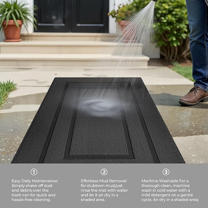 GRANNY SAYS Front Door Mat Outside Entrance, Welcome Matt Non-Slip, Outdoor Door Mats for Entryway, Long Front Porch Mat Low Profile Resist Dirt Easy to Clean, 48"x32", Charcoal Grey