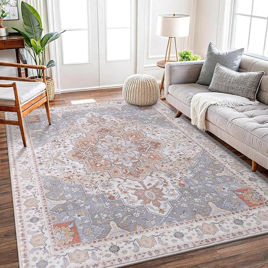 Vanmoos 4x6 Area Rug - Machine Washable, Non-Slip Soft Carpet for Living Room, Bedroom, Office, Dining Room - Durable Accent Rug for Farmhouse & High-Traffic Areas, Artistic Flair/Beige