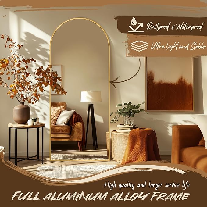 Antok Full Length Mirror, 58"x18" Arched Floor Mirror, Mirror Full Length with Stand, Wall Mounted Mirrors for Living Room Bedroom, Gold