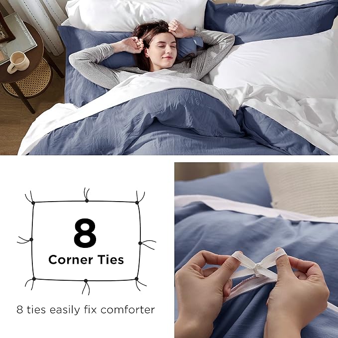 Bedsure Slate Blue Duvet Cover Queen Size - 3 Pieces Prewashed Extra Soft Bedding Set, Includes 1 Duvet Cover 90x90 Inches with Zipper Closure & 2 Pillow Shams, Comforter Not Included