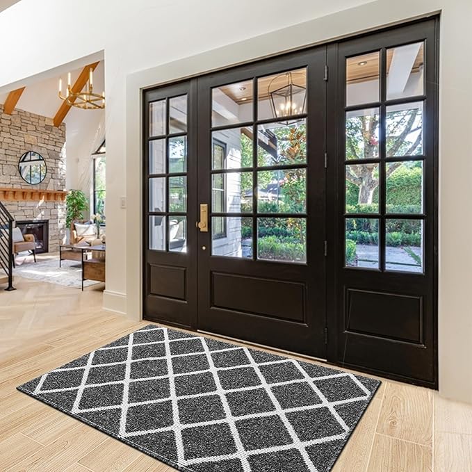 Finchitty Indoor Door Mat, Dirt Resistant and Absorbent, Low-Profile, Non-Slip, Washable Inside Floor Mats for Front Door, Back, and Entrance, 59" x 20", Black