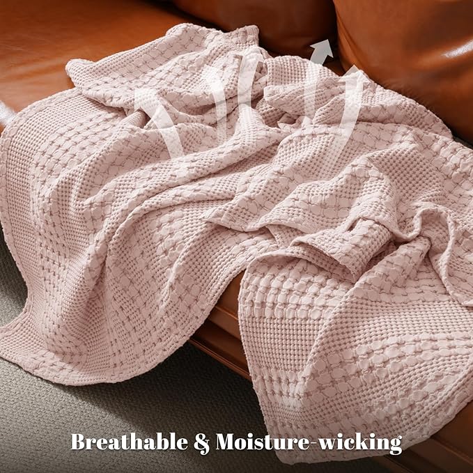 PHF 100% Cotton Waffle Weave Blanket King Size for Bed, Soft Lightweight & Breathable, All-Season Comfort, 300 GSM Luxury Aesthetic Blanket for Home Decor, 108"x90", Pink/Mauve