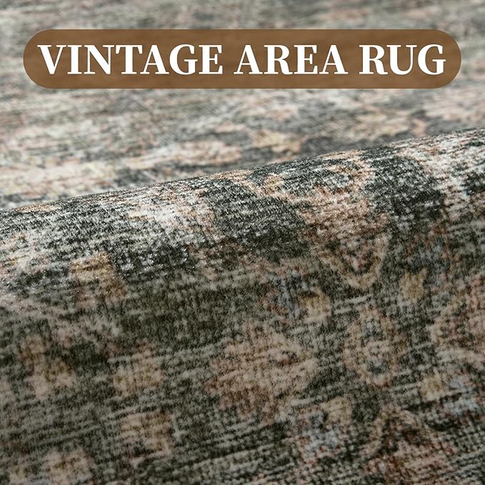 MontVoo-Vintage Area Rug 3x5 Green Rugs for Living Room-Soft Distressed Printed Rugs for Bedroom-Non Slip Carpet-Machine Washable Rug for Dining Room Living Room Bedside Office