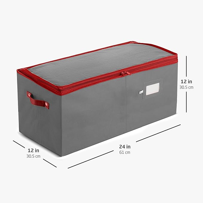 ZOBER Large Christmas Ornament Storage Box - Stores 54 4" Large Ornaments, With Dividers - Ornament Organizer Storage Box, Durable Christmas Containers Holder, Dual Zipper - Gray