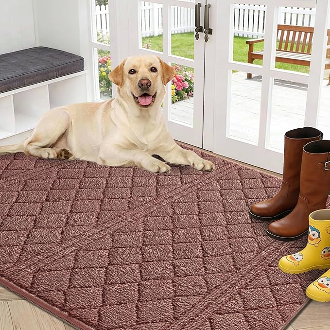 REFETONE Indoor Doormat, Front Back Door Mat 32"x48" Absorbent Rubber Backing Non Slip Door Mats, Low-Profile Resist Dirt Rugs, Machine Washable Door Rug Inside Floor Mat for Entryway, Chocolate