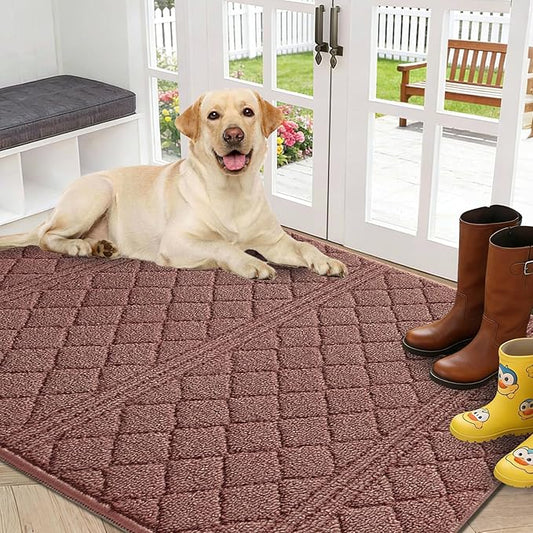 REFETONE Indoor Doormat, Front Back Door Mat 32"x48" Absorbent Rubber Backing Non Slip Door Mats, Low-Profile Resist Dirt Rugs, Machine Washable Door Rug Inside Floor Mat for Entryway, Chocolate