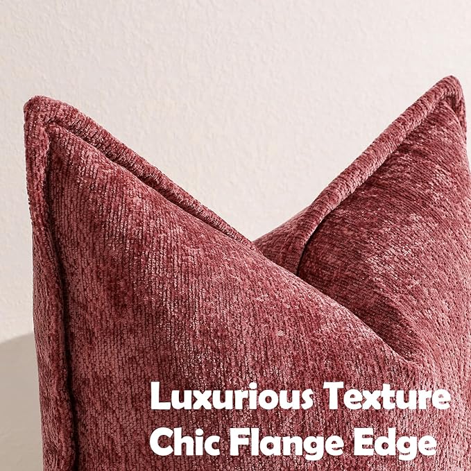 DEZENE Pack of 2 Christmas Burgundy Fall Decorative Throw Pillow Covers 20x20 Cozy Soft Chenille Accent Vintage Square Couch Pillow Covers for Home Decor Bed Sofa Living Room