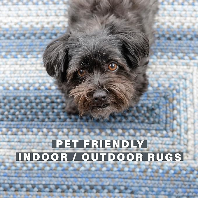 Juniper Dark Blue Small Braided Rug 20"x30" - Rectangle, Indoor Outdoor Washable - Coastal Country Decor for Bathrooms and Entryways - Beautiful, Durable, Waterproof, Pet Friendly and Soft