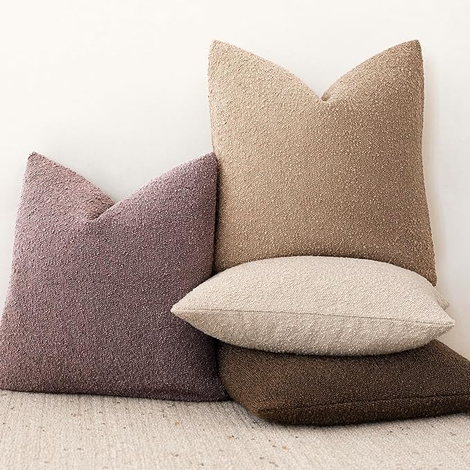 Foindtower Decorative Textured Boucle Throw Pillow Covers Accent Solid Pillow Cases Neutral Soft Cozy Couch Cushion Case for Chair Sofa Bedroom Living Room Home Decor 26x26 Inch,1PC,Dark Purple
