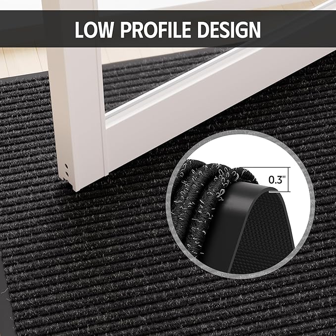 Front Door Mat 3' x 5', Low Profile Heavy Duty Door Mat Outside Entrance, Non-Slip Large Commercial Floor Mat, Absorbent & Resist Dirt, Easy Clean Welcome Entry Mat Indoor Outdoor, Black