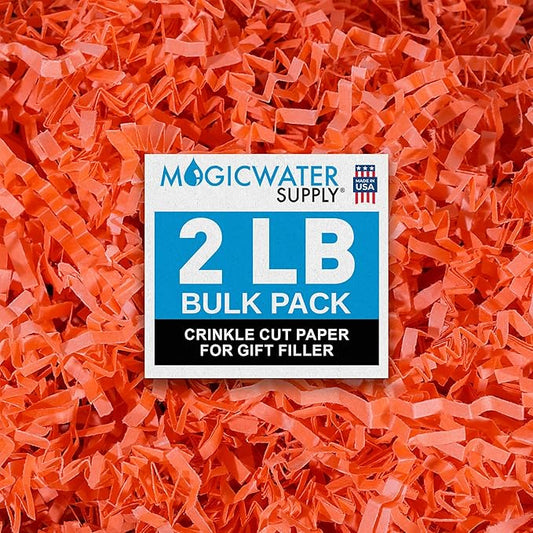 MagicWater Crinkle Cut Paper for Gift Baskets - 2LB - Orange - Perfect for Shredded Paper Filler, Basket Filler, Gift Boxes, Bridesmaid Gifts, Christmas Stuffers & More – Ideal for All Occasions