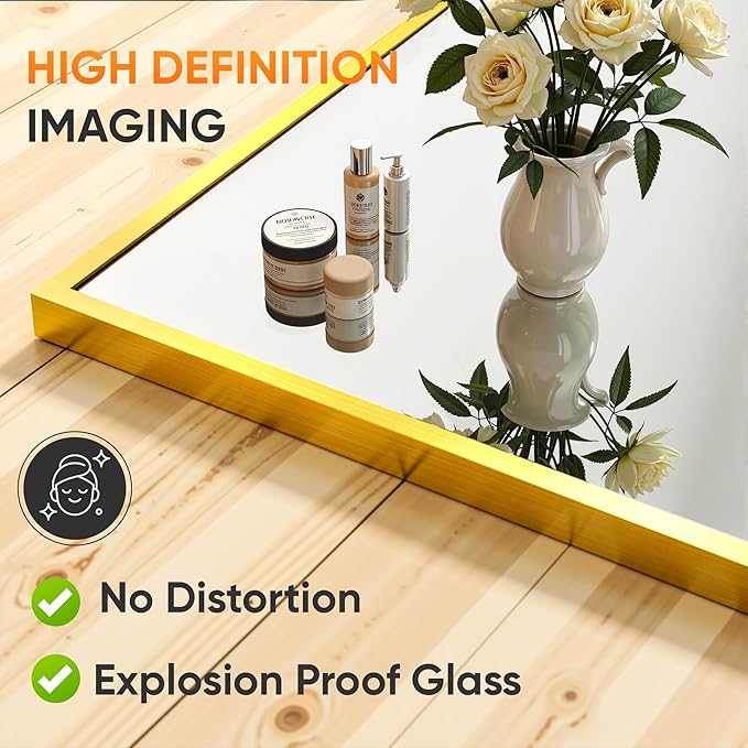 Suidia Full Length Mirror, 71"x28" Floor Standing Mirror Freestanding, Full Body Mirrors with Stand for Bedroom, Hanging Mounted for Living Room Cloakroom, Gold, Rectangular Style