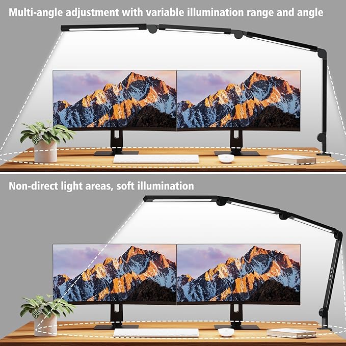 LED Desk Lamp with Clamp,Adjustable Swing Arm Desk Lamps for Home Office,Dimmable Tempering Eye Care Desk Light Bright Modern Led Table Lamp for Nail Tech Architect,Flexible Tall Task Table Light