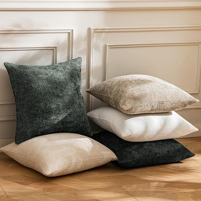 a moment Christmas Dark Green Chenille Throw Pillow Covers 16x16 Inch Pack of 2 Modern Decorative Throw Pillow Covers Farmhouse Cross Covers Home Decor for Sofa Bedroom Living Room