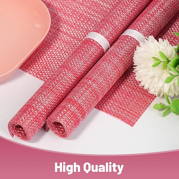 Placemats Set of 12，Christmas Decoration Non-Slip PVC Weave Table Mats Easy to Clean，Heat Resistant Place Mats for Kitchen Dining Table Decoration Indoor Outdoor，Red