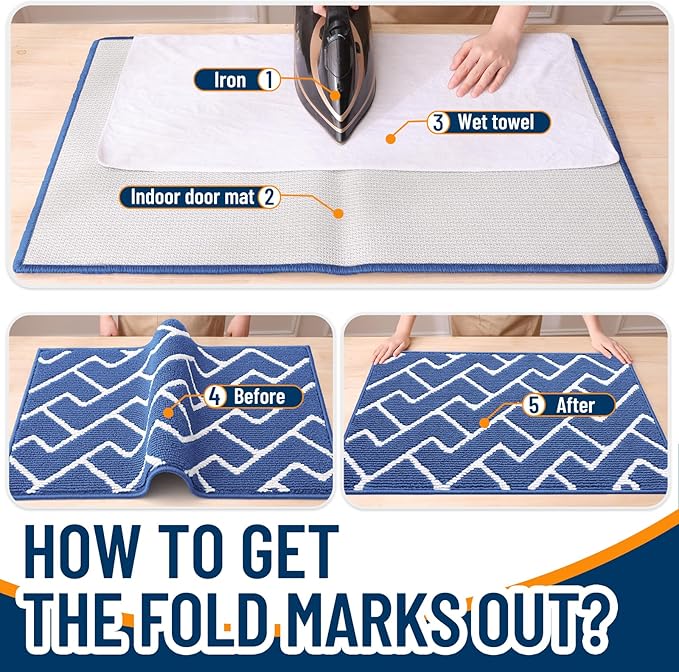 OLANLY Front Door Mat, Non-Slip Rubber Backing, Dirt Resistant and Absorbent, Washable, Easy to Clean Low-Profile Indoor Doormat for Back Door, Entryway, Inside Entrance, 32x20, Navy