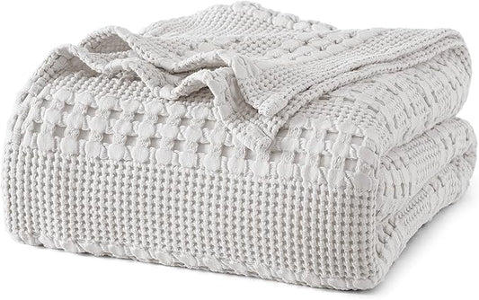 PHF 100% Cotton Waffle Weave Blanket Twin Size for Bed, Soft Lightweight & Breathable, All-Season Comfort, 300 GSM Luxury Aesthetic Blanket for Home Decor, 66"x90", Light Grey