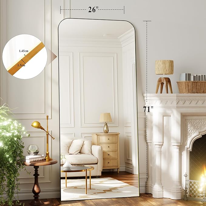 Full Length Mirror 71"x26" Mirror Full Body with Aluminum Alloy Frame Top Square-Edged Floor Mirror with Stand for Bedroom Living Room Dressing Room Black