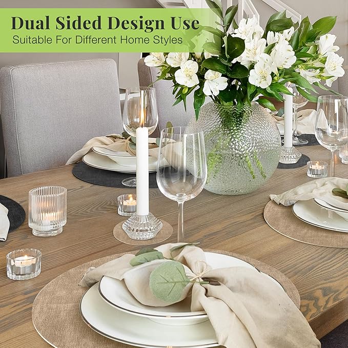 13-Inch Faux Leather Round Placemats Set of 4, Waterproof Anti-Slip Dual Sided Place mats, Heat Resistant Washable Table Mats with Coaster, Suitable for Indoor & Outdoor (4, Black Light Coffee)