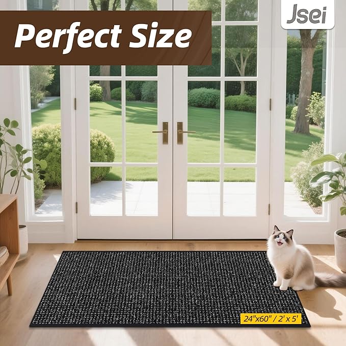 JSEI Dirt Trapper Door Mat 24"x60" Non-Slip Washable Entrance Mat, Dog Doormats, Absorbent & Fade-Resistant Floor Mats, Low Profile Welcome Mats for Entryway, Front Door, and Inside Entrance, Black