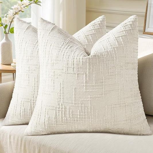 decorUhome Spring Cream White Chenille Euro Sham Throw Pillow Covers 26x26 Set of 2 Textured Slubby Couch Pillow Covers Farmhouse Accent Modern Neutral Decorative Pillow Cases for Bed Sofa Living Room