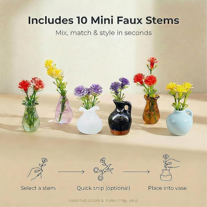 10-Pack Magnetic Mini Bud Vases Gift Set – Mixed Ceramic & Glass Holders for Fridge, Locker & Whiteboard – Upgraded Slam-Proof Magnets – Cute Bulk Gifts for Coworkers, Teachers & Office Decor