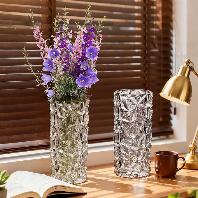 KAMMAK Glass Vase, Large Decorative Flower Vase with Cracked Texture for Wedding Centerpiece, Christmas or Birthday Gift for Women, Mom, Housewarming, Table, Office, Home Decor (White Ice Crack)