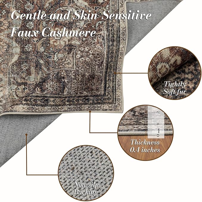Domitapis Area Rug 6×9, Large Vintage Boho Rug,Ultra-Soft Low Pile, Washable, Non Slip,Stain Resistant, Printed Carpet for Living Room Bedrooms Playroom Office Kitchen,Oat/Antiquity