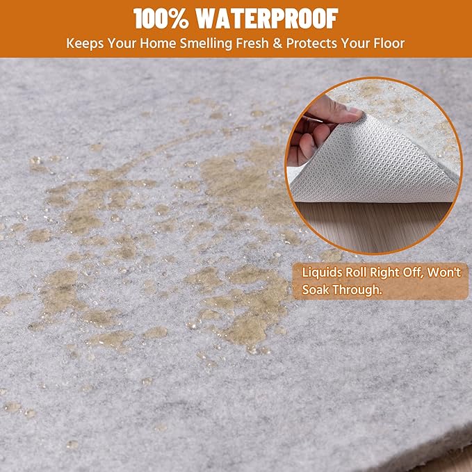 6' x 9' Non Slip Rug Pad Waterproof, 1/4" Thick 100% Felt +Rubber Rug Pad, Under Area Rug Pad Protective Cushioning Rug Pads Carpet Gripper Keep Rugs in Place, Safe for All Floors