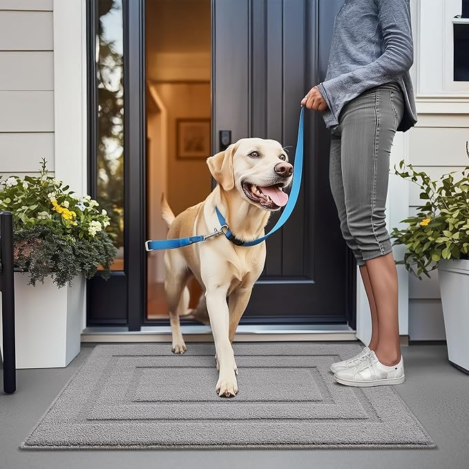 GRANNY SAYS Front Door Mat Outside Entrance, Welcome Matt Non-Slip, Outdoor Door Mats for Entryway, Long Front Porch Mat Low Profile Resist Dirt Easy to Clean, 47"x32", Grey