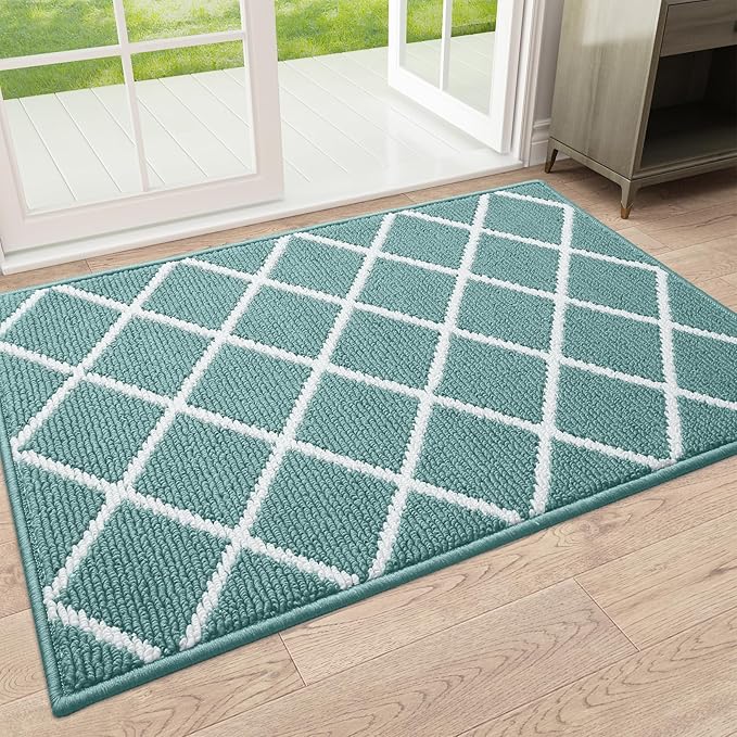 Finchitty Indoor Door Mat, Dirt Resistant and Absorbent, Low-Profile, Non-Slip, Washable Inside Floor Mats for Front Door, Back, and Entrance, 36" x 24", Sage Green