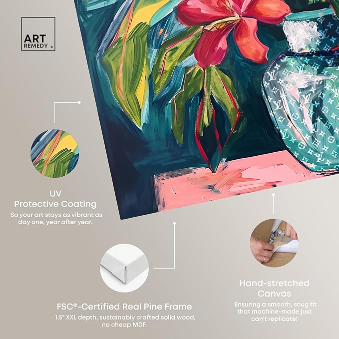 Art Remedy Vase Of Tropical Flowers Gallery Wrapped Flowers In Vase Paintings, 16" x 16", Gallery Wrapped