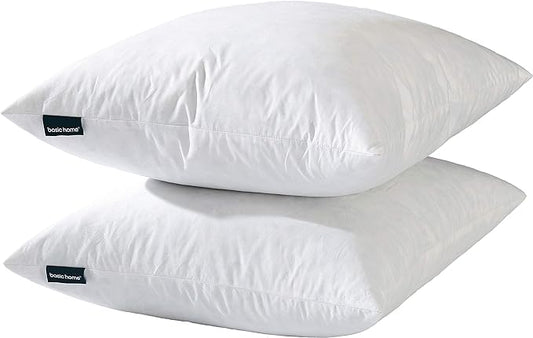 basic home 16x16 Decorative Throw Pillow Inserts-Down Feather Pillow Inserts-Square-Cotton Fabric-Set of 2-White.
