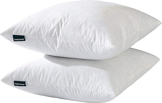 basic home 26x26 Euro Throw Pillow Inserts-Down Feather Pillow Inserts-Cotton Fabric-Set of 2-White.