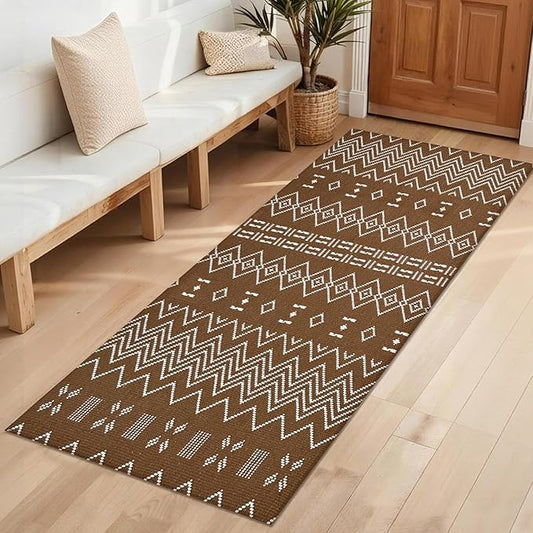 winolive Boho Runners for Hallways,2x5 ft Washable Kitchen Runner,Non Slip Rubber Backed Braided Runners,Cotton Entryway Runner Rugs,Faux Jute Rug for Indoor Backdoor Bedroom,Brown/White