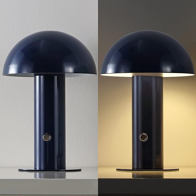 JONATHAN Y JYL7115E Boletus 10.75" Contemporary Bohemian Rechargeable/Cordless Portable Iron Integrated LED Mushroom Table Lamp Modern, Coastal Bedside Desk Nightstand Lamp, Navy