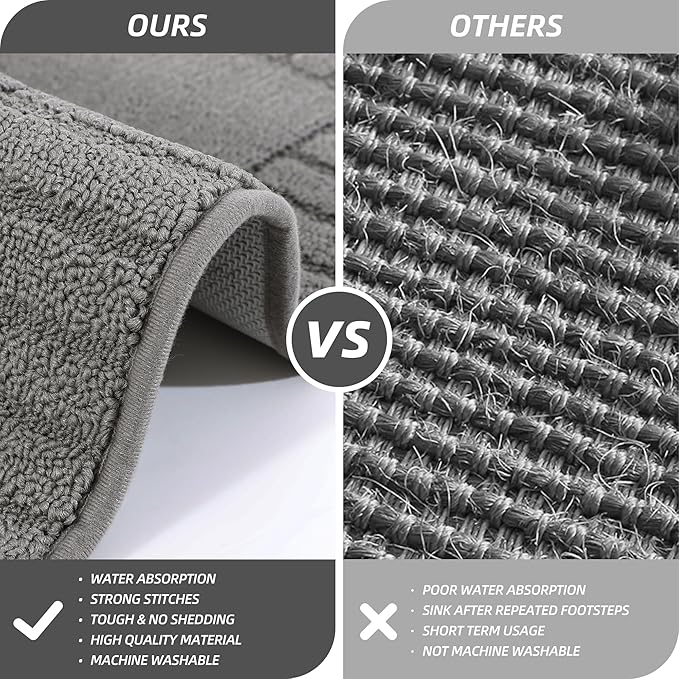 BEQHAUSE-Kitchen-Rugs-Washable-Kitchen-Mats-for-Floor Non-Slip Kitchen Mat Absorbent Kitchen Floor Mat with TPR Non Skid Backing,Grey,20”x30”