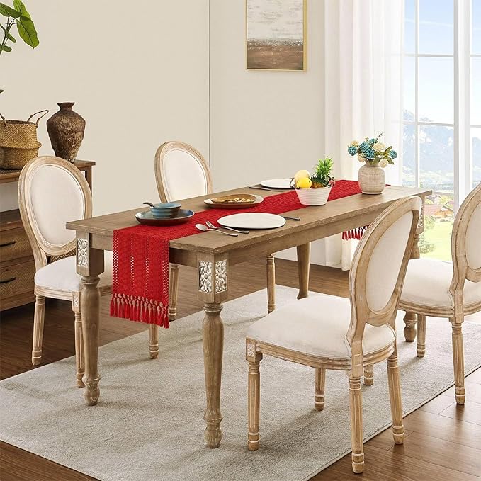 Niviy Christmas Table Runner for Red Tassel Home Decor 108 Inches Long, Winter Xmas Holiday Rustic Macrame Cotton Linen Woven Coffee Table Runners for Christmas Dining Table Decoration, Red